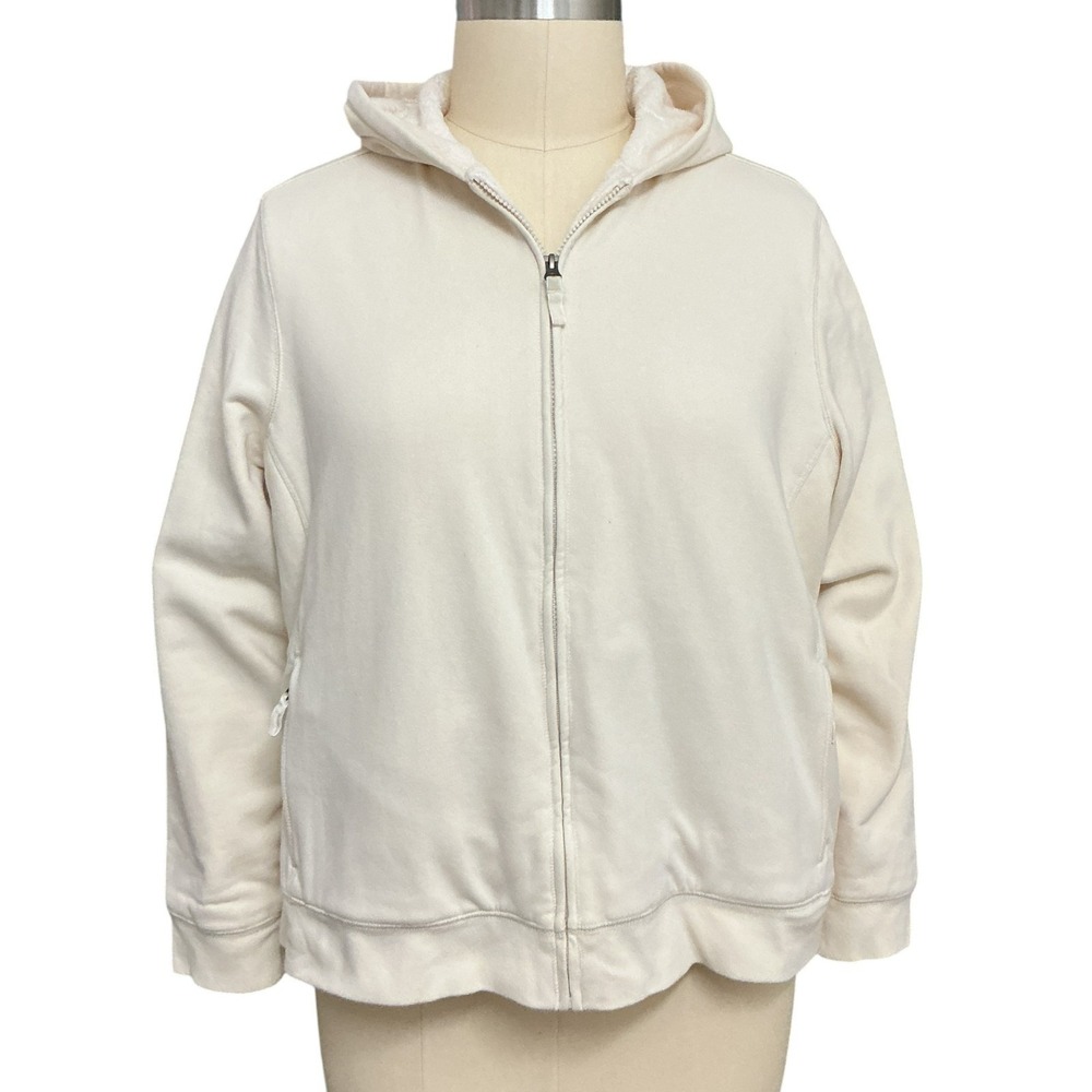 LL Bean Womens Sherpa Fleece Lined Full Zip Hoodie sz 3X Cream Gorpcore Outdoor